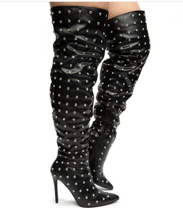 Black Thigh High Studded Boots