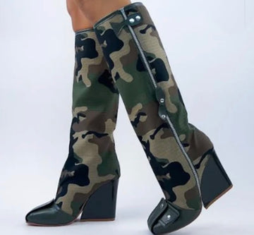 Camo Zip-Up Wedge Boots