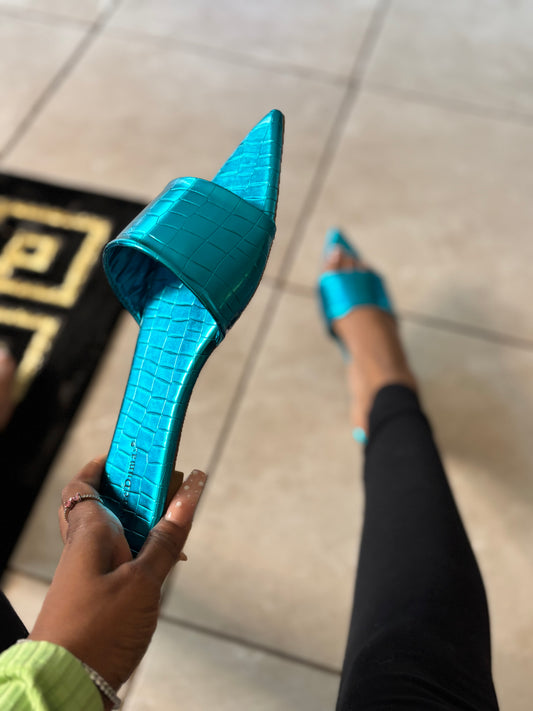 Turquoise Croc Sandal