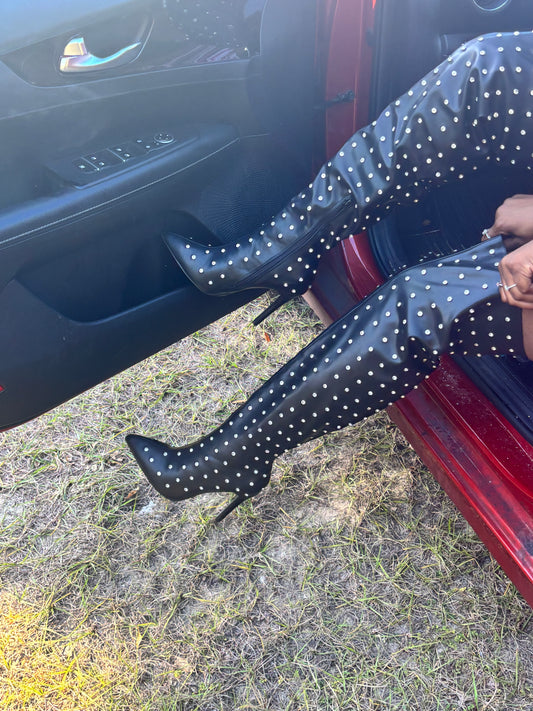 Black Thigh High Studded Boots