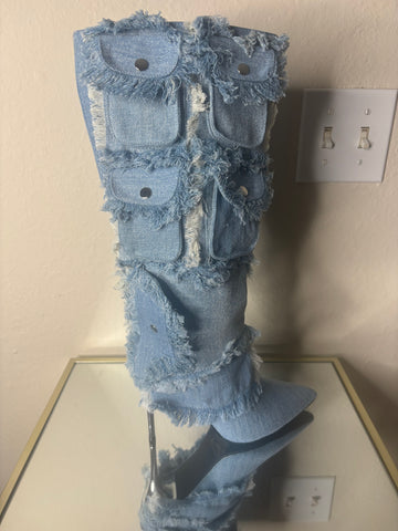 Blue Denim Heel Boots